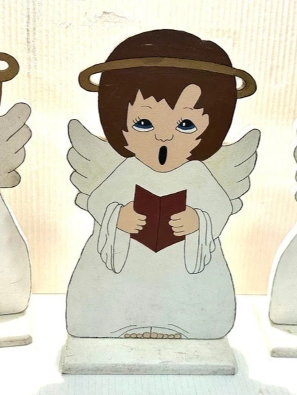 Vintage Handmade Wooden Three Hand Painted Angel Holiday Christmas Decor Set of